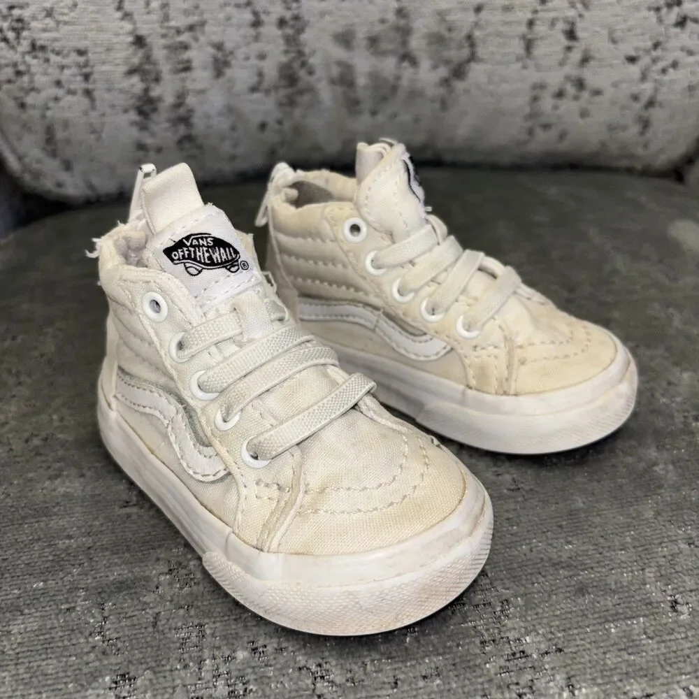 Vans SK8-Hi Top Zip Up White Toddlers Skate Shoes Sneakers Size US Toddler 4